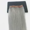 5 Clips One Piece Clip In Human Hair Extensions With Lace Straight Brazilian Virgin Hair Pure Color #Silver