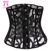 Svart Fishnet Läder Underbust Corset Bustier Sexig Underkläder Espartilhos E Corpetes Korsetter Gotiska Kläder Korsett För Kvinnor