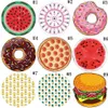 Rund 3D Print Beach Handduk Gullig mat Fruktmönster Tryckta handduk Donuts Hamburgare Sjal Scarf 10PCS OOA4704