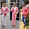 Bescheiden goedkope mannen pak roze een knop bruidegom pakken heren groomsmen slim fit beste man prom celebrity bruidegom smoking goedkoop (jas + broek)