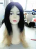 Nowy Przyjeżdża Human Virgin Brazylijski Koronki Włosów Przód Peruki Ombre T1B / 27 # Kolor Naturalny Czarny / Blondynka