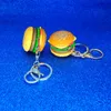 Żywica 3D klęcznik klęski mini mini żywność łańcuch klawiszy Hamburger Gold Carabiner Blakijanie kluczowe pierścień trzymają