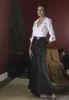 Black and White Mother of the Bride Groom V-Neck Custom Made Plus Size Formal Gown Evening Dress Long Sleeves Floor-Length A-Line Cheap