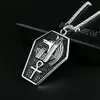 Retro silver antique black Men Stainless Steel Ancient Anubis Egyptian Pharaoh Coptic The Ankh Cross Religious Pendant Necklace