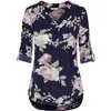 Trendy vrouwen lange mouwen trui losse t-shirts Vintage bloemenprint V-hals Floral Tops One Pieces