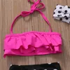 Summer kids girls pink rruffles swimsuit dot swimwear with headband children split swimsuits girls Bikinis children beach boutique8267591