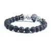 Nouveau pistolet noir hommes bijoux Micro pavé couronne spartiate crâne Bracelets avec 8mm naturel lave pierre pierre perles