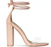 Zapatos transparentes con correa en el tobillo de PVC para mujer, tacones altos con punta abierta, sandalias para mujer, zapatos de tacón con cordones color rosa desnudo