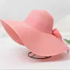 Summer Casual Wide Brim Straw Hat For Women Sun Cap With Bow Ladies Vacation Beach Hats Big Visor Floppy