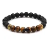 Fashion Natural Cross Black Lava Stone Beads Elastic Bracelet Essential Oil Diffuser Bracelet Volcanic Rock Beaded Bracelets