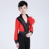 Jongen Moderne Latin Dans Kleren Set Mens Ballroom Shirt Competition Dansende Kleren Rode Tango Oefenen Overhemd en Broek