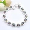 5 Pcs/Lot Classical Oval Shaped Mystical Rainbow Topaz Gem Silver Chain Bracelet Queen Gorgeous Zircon Fine Bracelet 8"inch B0002