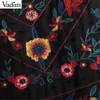 Kobiety Vintage Kwiatowy Haft Plisowane Szyfonowe Koszule Przezroczyste Seksowne Dots Z Długim Rękawem Retro Bluzka Casual Topy Blusas LT1371