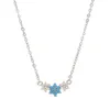 New arrival fashion jewelry shiny blue stone flower with cz crystal blossom choker necklace 100% silver sterling statement chain