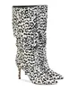 Dames Pointy Teen Wit Leopard Horse Haar Slouch Knie Hoge Laarzen Roze Hoge Hak Slouchy Long Boots Dames Bruine Winter Schoenen