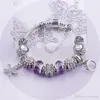 Nuovo braccialetto di fascino stile misto Braccialetti in argento 925 per le donne Bracciale Vintga Perline di cristallo viola Gioielli di moda fai da te per il regalo di natale