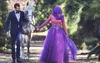 Muslim a dit Mhamad Purple en dentelle à manches longues bijoux haute couture à plusieurs niveaux robes de bal formelles