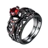 Sz512 DOIS ANÉIS Casal Anel Seu Hers Black Gold Ruby Women039s Conjuntos de anéis de aço inoxidável Men039s Ring Wedding Jewelry6351396