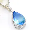 Luckyshien Newest 925 Sterling Silver Necklace Waterdrop Tourmaline Ocean Blue Pendant Women's Gift Pendants Jewelry Engagemets Wedding