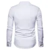 Moda Beyaz Henley Gömlek Erkekler Slim Fit Uzun Kollu Mandarin Yaka Gömlek Erkek Iş Rahat Gömlek Camisa Sosyal Masculina