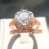 Vintage Fashion Jewelry 925 Sterling Silver&Rose Gold Fill Round Cut White Topaz CZ Diamond Couple Rings Eternity Women Wedding Br227c