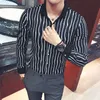 2018 primavera otoño hombres camisa Casual nueva manga larga Slim Fit camisas a rayas para hombre coreano de talla grande vestido de fiesta camisa Social 5XL-S