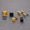 Everfast 10pairs/lot Simple Hiphop Solid Square Stainless Steel Earrings Black Gold Geometric Ear Studs Jewelry For Women Men