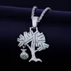 US Dollar Money Lucky Tree Pendant Necklace & Pendant Free Chain Gold Color Cubic Zircon Men's Hip hop Jewelry For Gift