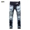 Idopy Herrenmode-Markendesigner-Biker-Jeans, Hip-Hop-Punk-Stil, bemalte Denim-Hosen, gerade Passform, Jean-Hose für Männer