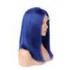 Blå Human Hair Wigs Blue Hair Full Lace Paryker Blå Front Lace Glödlösa Paryk Peruanska Virgin Hair