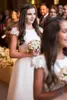 Elfenbein Jewel Neck Capped Sleeves Blumen Mädchen Kleider für Hochzeiten Spitze Sleeves Zipper zurück mit Bow Satin Kids Formal Wear Erstkommunion