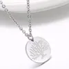 Collier en acier inoxydable or rose argenté arbre de vie pendentif rond charme cadeaux pour dames filles