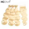 Meilleure vente 1030 pouces de long 613 cheveux humains blonds 3 paquets avec fermeture frontale en dentelle 8A vison cheveux brésiliens vague de corps droite HC296239062