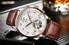 Men's waterproof Swiss automatic Day/Month Tourbillon Mechanical Watch with Gift Box China fashion Gold watches Real leather belt wristwatch