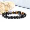 Mężczyźni Złota Bransoletka Hurtownie Micro Pave Black CZ Sześciokąt Zroszony Bransoletki z 8mm Natural Black Onyx Tiger Eye Kamienne koraliki