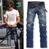 Jeans da uomo in denim dritto, strappati, strappati, sottili, da motociclista, da motociclista, causali, hip-hop