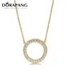 Dorapang 100% 925 Sterling Zilver Nieuw Geplateerd 18 K Goud Kleur Luxe Zirkoon Ronde Hollow Persoonlijkheid Hanger Ketting Original