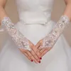 2018 Short Lace Bride Bridal Gloves Wedding Gloves Beaded Crystals Wedding Accessories Lace Gloves for Brides Fingerless Below Elbow Length