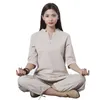 New Design fitness outfit outdoor sport exercise Clothing cotton linen Tracksuits yoga Jacket +Pants Female meditation Kungfu Tai Chi suits