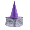 Chapeau de sorcière avec ruban pour fête d'halloween, joli chapeau de magicien en dentelle imprimée, pointe de citrouille de sorcière