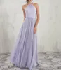 Lila Bruidsmeisjes Jurken Chiffon Lange Halter Mouwloze Vloer Lengte Bruiloft Jurken Goedkope Light Geel / Royal Blue / Bourgondië