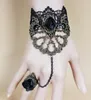 hot new Black lace goth vampire rose bracelet with ring in one chain fashion classic delicate elegance