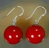 Aretes de plata 925 S con perla de concha del mar rojo coralino de 10 mm