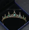 Vintage Hochzeitskrone dunkelgrün Strass Perlen Haarschmuck Stirnband Band Krone Tiara Band Kopfschmuck Schmuck Shippi205M