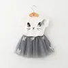 Kids Meisjes Kat Patroon T-shirt Top Butterfly Tutu Rok Zomer Jurk Outfit Kleding Set Baby Swing Jurken Prinses Tulle Jurk