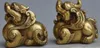 Japanese copper bronze guardian evil Brave troops Pixiu animal beast statue pair