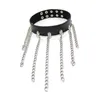 Cuero Cadena de metal Borlas Esclavo BDSM Collar Collar Sexy Bondage Restricciones Fetsih Ropa erótica Juguetes sexuales