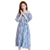 Floral impressão laços cintura maternidade longo dress verão coreano moda roupas para mulheres grávidas solto gravidez clothing