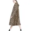 Abrigo de piel sintética larga Mujeres Leopardo Abrigos de piel falsos Mid Long Mullido abrigo chaqueta F0411 S-2XL