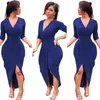 Sexy col en v profond femmes robe automne hiver à manches longues noir robes fendues taille haute lâche robe féminine vêtements froncé robe asymétrique